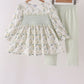 Sage floral smocked ruffle pants set