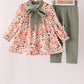 Green floral bow pants set