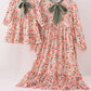 Green floral bow ruffle mom&me dress