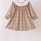 Brown Floral Cow Embroidery Dress