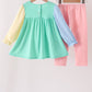Colorblock character applique ruffle pants set