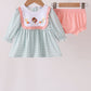 Sage Turkey Embroidery Ruffle Bloomer Set