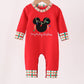 Red christmas character applique romper