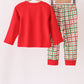 Red christmas character applique gingham pants set