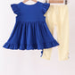 Royal Blue Character Embroidery Ruffle Pants