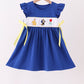 Royal Blue Character Embroidery Ruffle Dress
