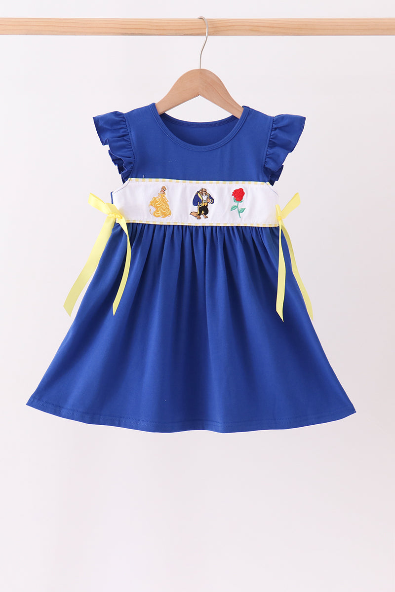 Royal Blue Character Embroidery Ruffle Dress