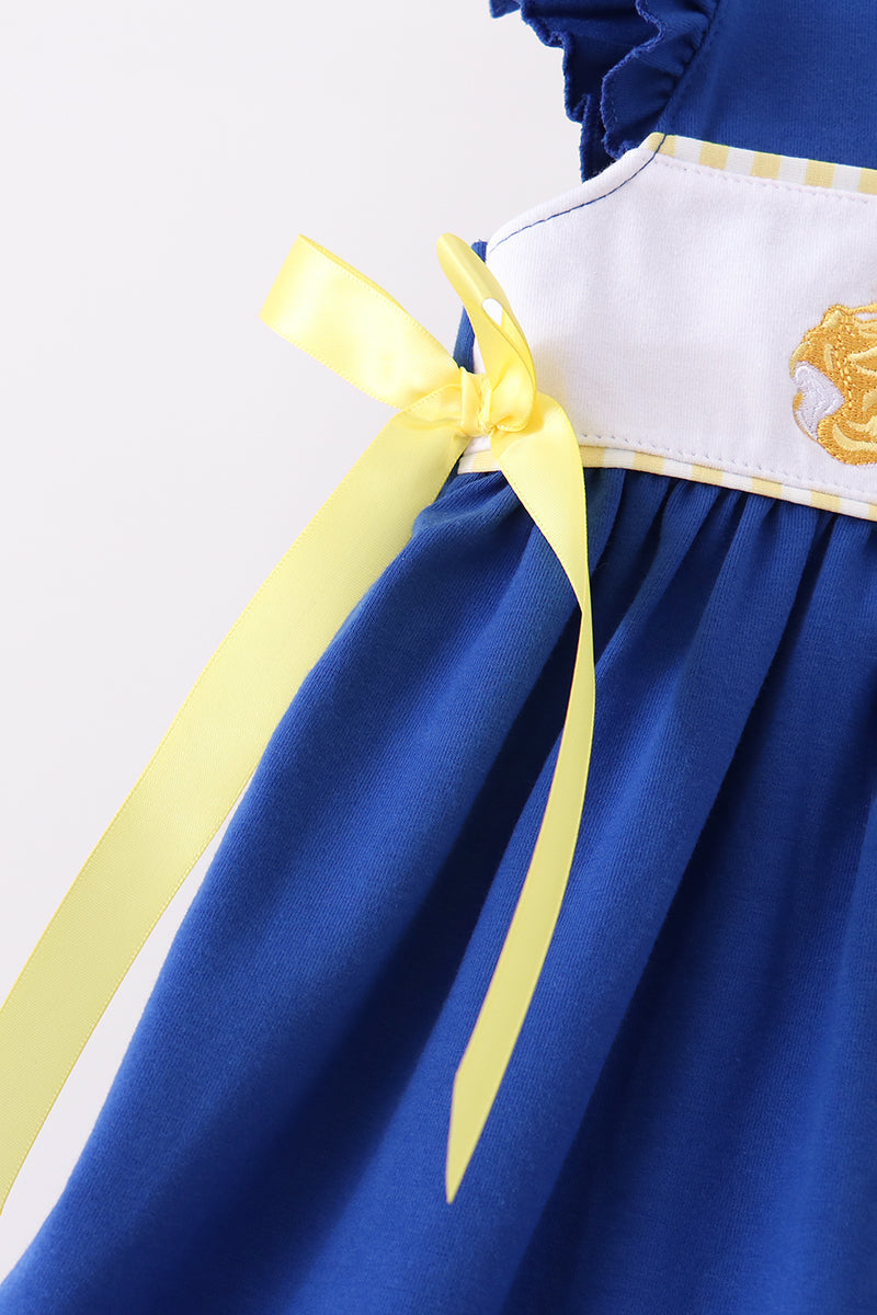 Royal Blue Character Embroidery Ruffle Dress