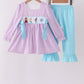 Purple Stripe Frozen Embroidery Ruffle Pants Set