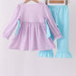 Purple Stripe Frozen Embroidery Ruffle Pants Set