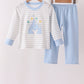Blue Castle Applique Stripe Pants Set