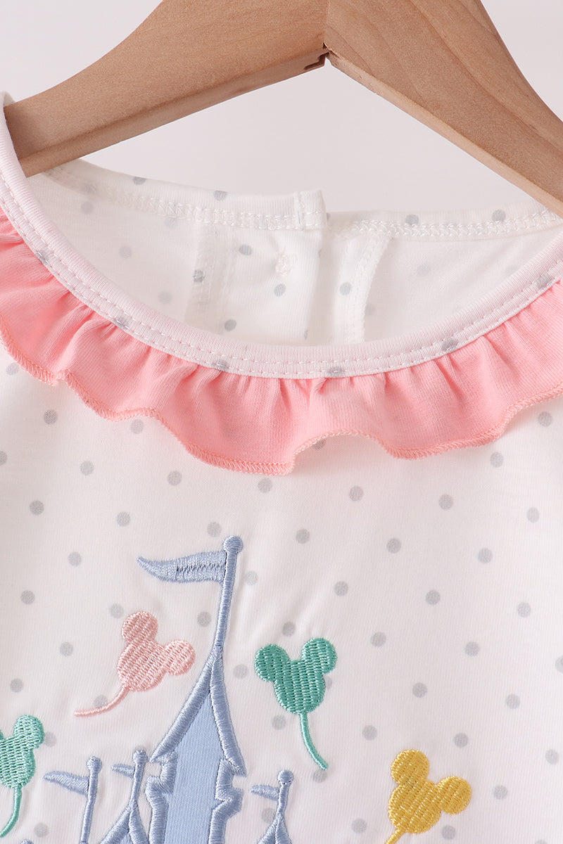 Pink Castle Applique Ruffle Skorts Set