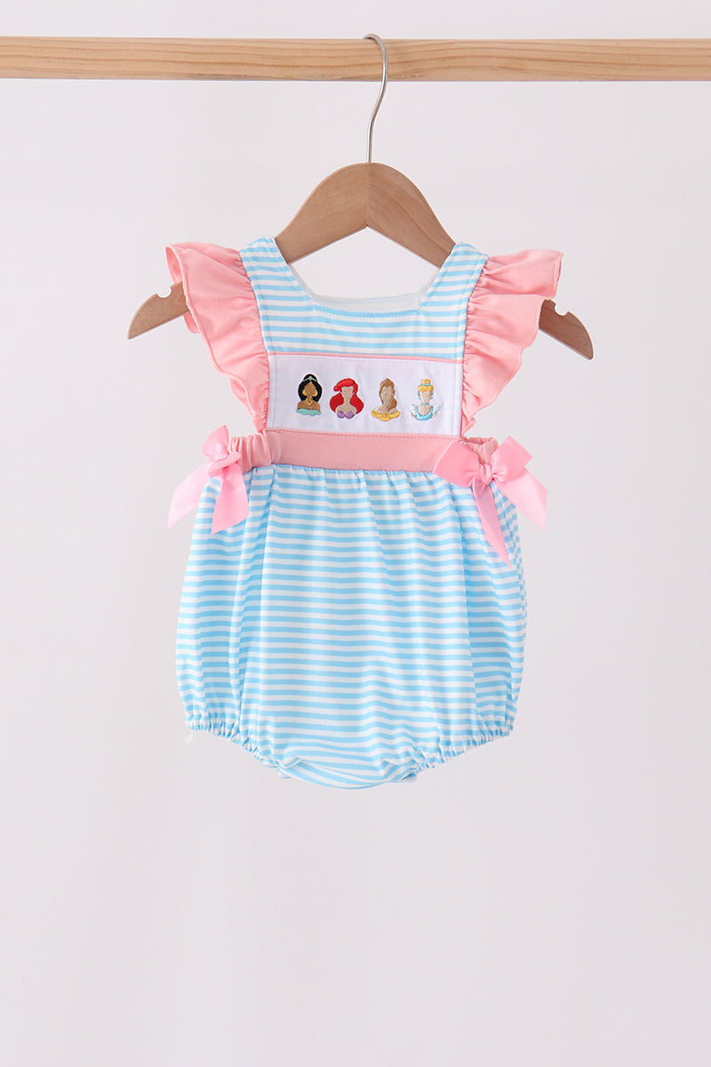 Blue Stripe Princess Embroidery Ruffle Bubble