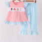 Pink Princess Embroidery Stripe Ruffle Pants Set