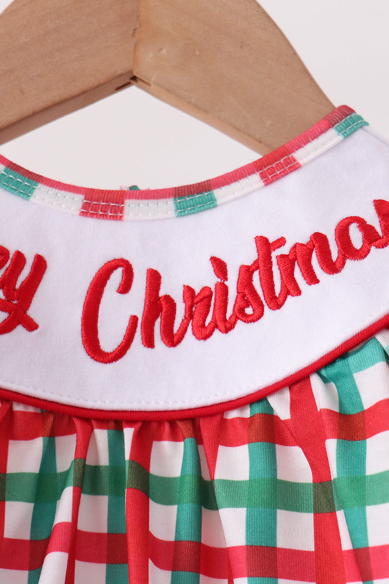 Red Character Embroidery Gingham Bubble