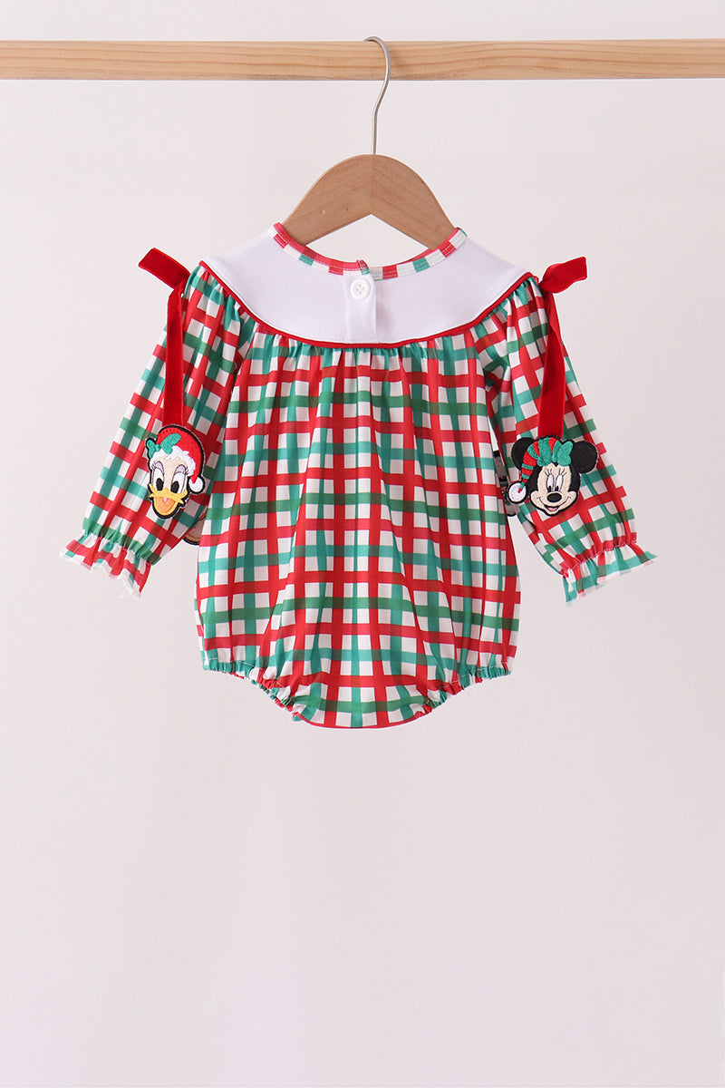 Red Character Embroidery Gingham Bubble