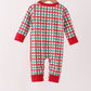 Red Character Embroidery Gingham Romper