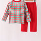 Red Character Embroidery Gingham Pants Set