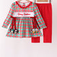 Red Character Embroidery Gingham Ruffle Pants Set