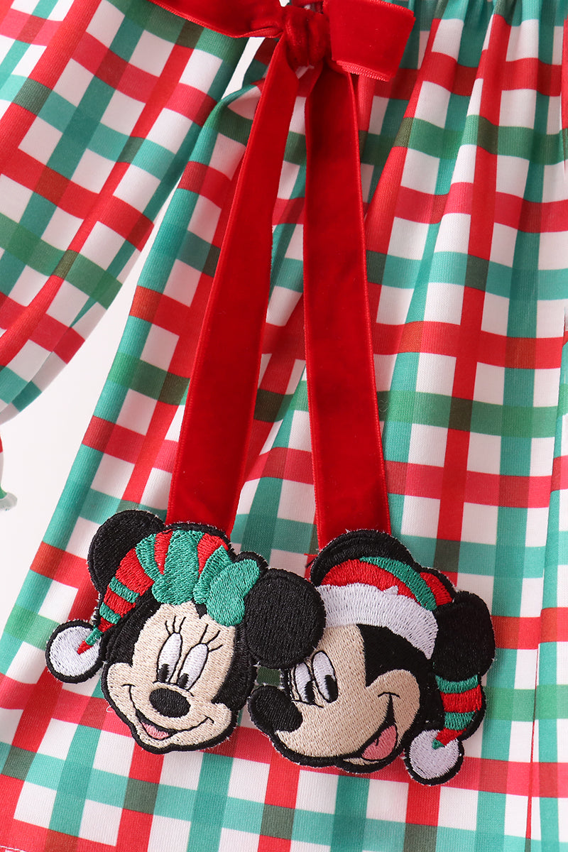 Red Character Embroidery Gingham Ruffle Pants Set
