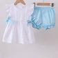 Blue bow ruffle bloomer set