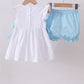 Blue bow ruffle bloomer set