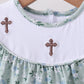 Sage floral cross embroidery ruffle shorts set