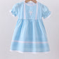 Blue cross embroidery lace dress