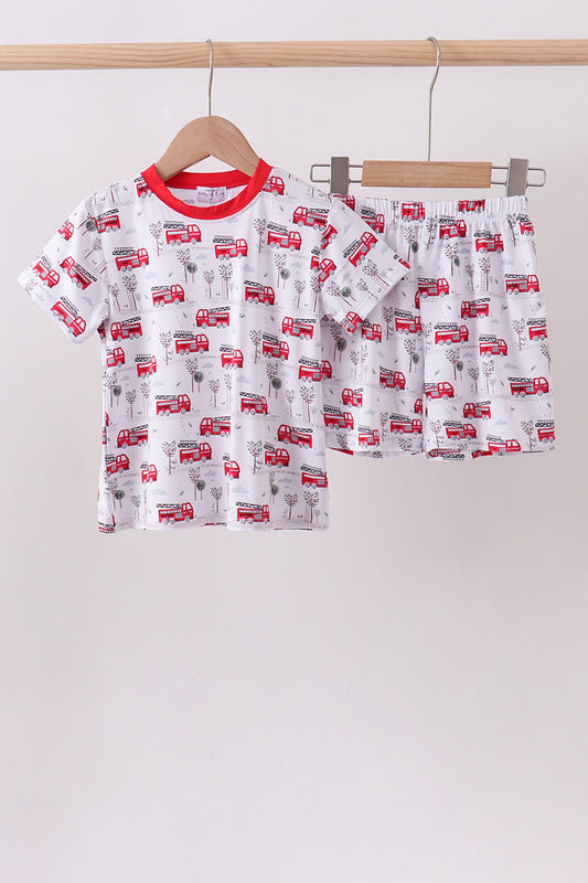 Red fire truck print bamboo pajama set