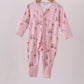 Pink golf cart print bamboo romper