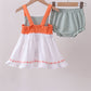 Sage strawberry embroidery ruffle bloomer set
