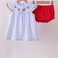 Blue stripe bow fireworks embroidery bloomer set