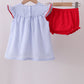 Blue stripe bow fireworks embroidery bloomer set