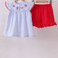 Blue stripe bow fireworks embroidery ruffle shorts set