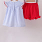 Blue stripe bow fireworks embroidery ruffle shorts set