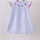 Blue stripe bow fireworks embroidery ruffle dress