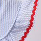 Blue stripe bow fireworks embroidery ruffle dress