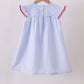 Blue stripe bow fireworks embroidery ruffle dress