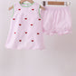 Pink stripe watermelon embroidery seersucker shorts set