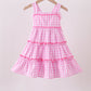 Pink gingham ruffle tiered dress