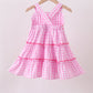 Pink gingham ruffle tiered dress