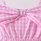 Pink bow gingham jumpsuit