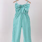 Green bow gingham jumpsuit