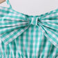 Green bow gingham jumpsuit