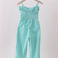 Green bow gingham jumpsuit