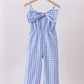 Blue bow gingham jumpsuit
