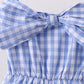 Blue bow gingham jumpsuit