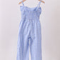 Blue bow gingham jumpsuit