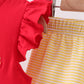 Red School bus Smocked Ruffle Shorts set