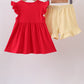 Red School bus Smocked Ruffle Shorts set